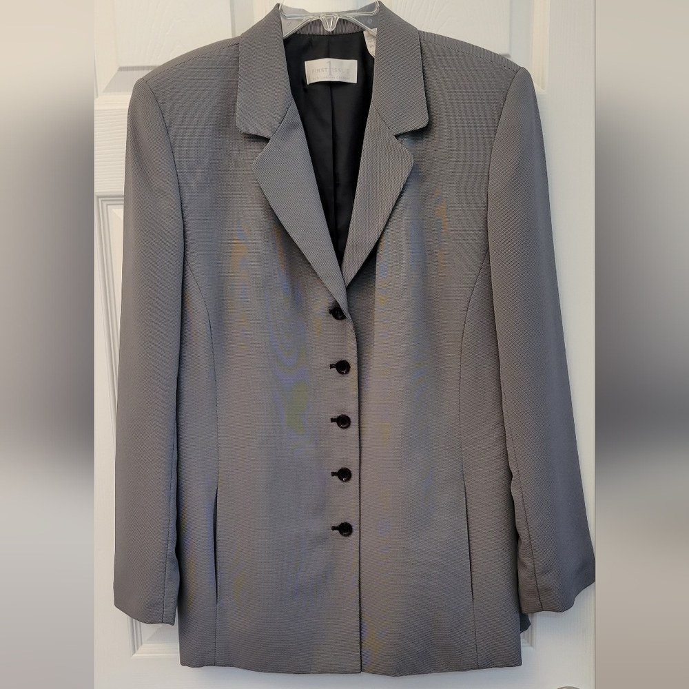 Women's oversized navy blue/gray long blazer sz 12. EUC.
